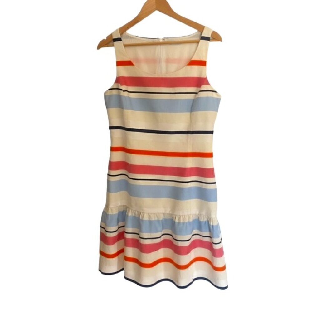 J. McLaughlin Striped Sleeveless Ruffle Dress 10